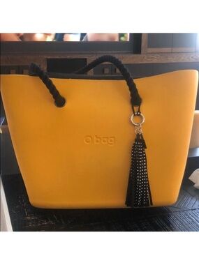 O Bag Authentic Yellow Tote with Black Rope Handles